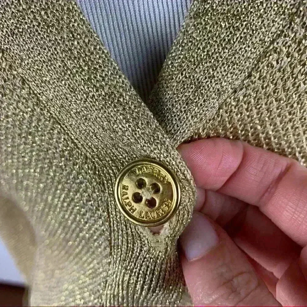Lauren Ralph Lauren sweater P/P 55% silk gold metallic button down knit cardigan